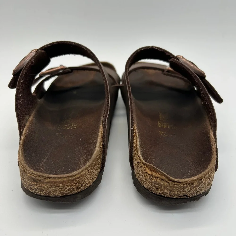 Birkenstock Arizona Sandals Womens 37 Brown Birko-Flor Two Strap Slide Comfort